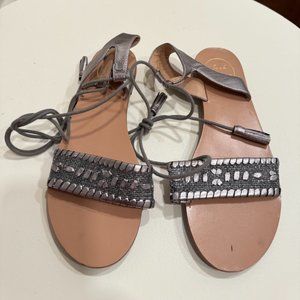 Jack Rodgers Sandals size 8.5  Silver Metallic with Ankle Tie